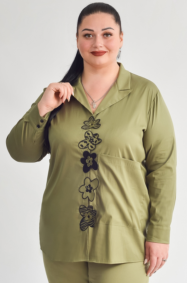 Блуза довга з квітковою аплікацією великих розмірів