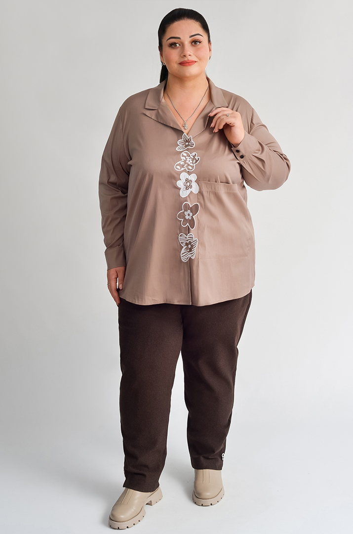 Блуза довга з квітковою аплікацією великих розмірів