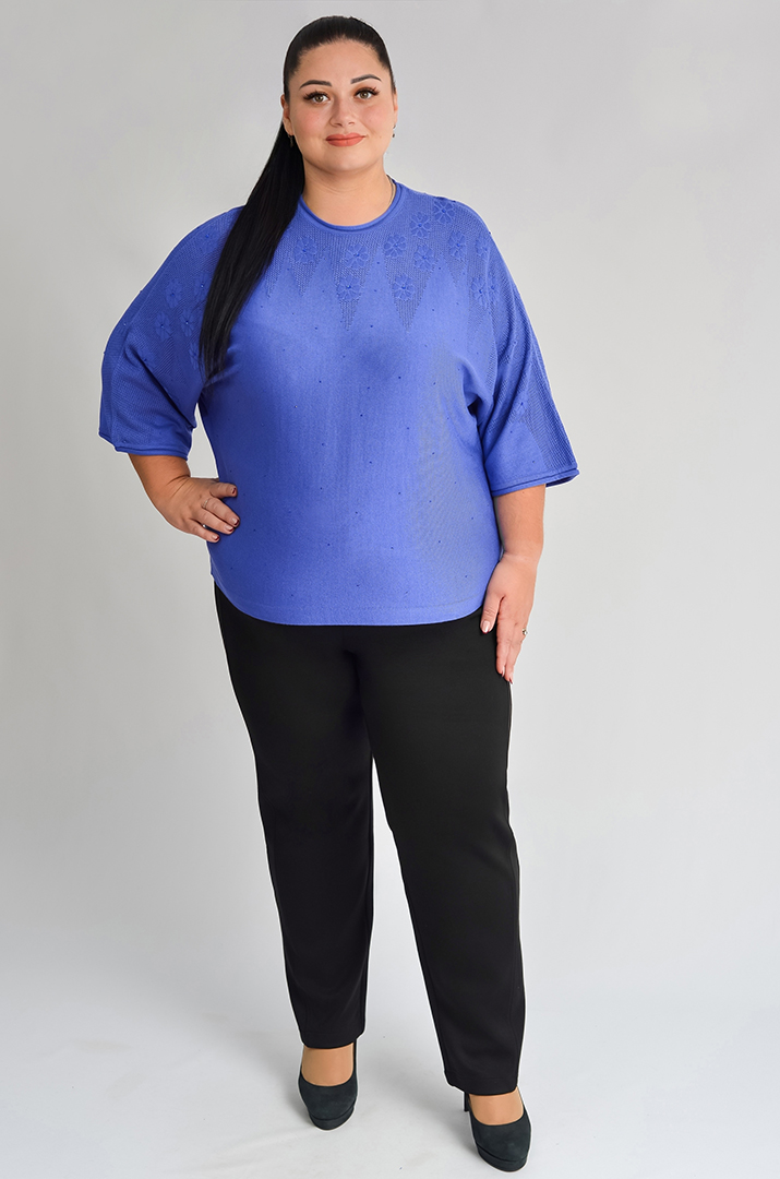 Блуза з дрібною в’язкою і квітковим візерунком великих розмірів