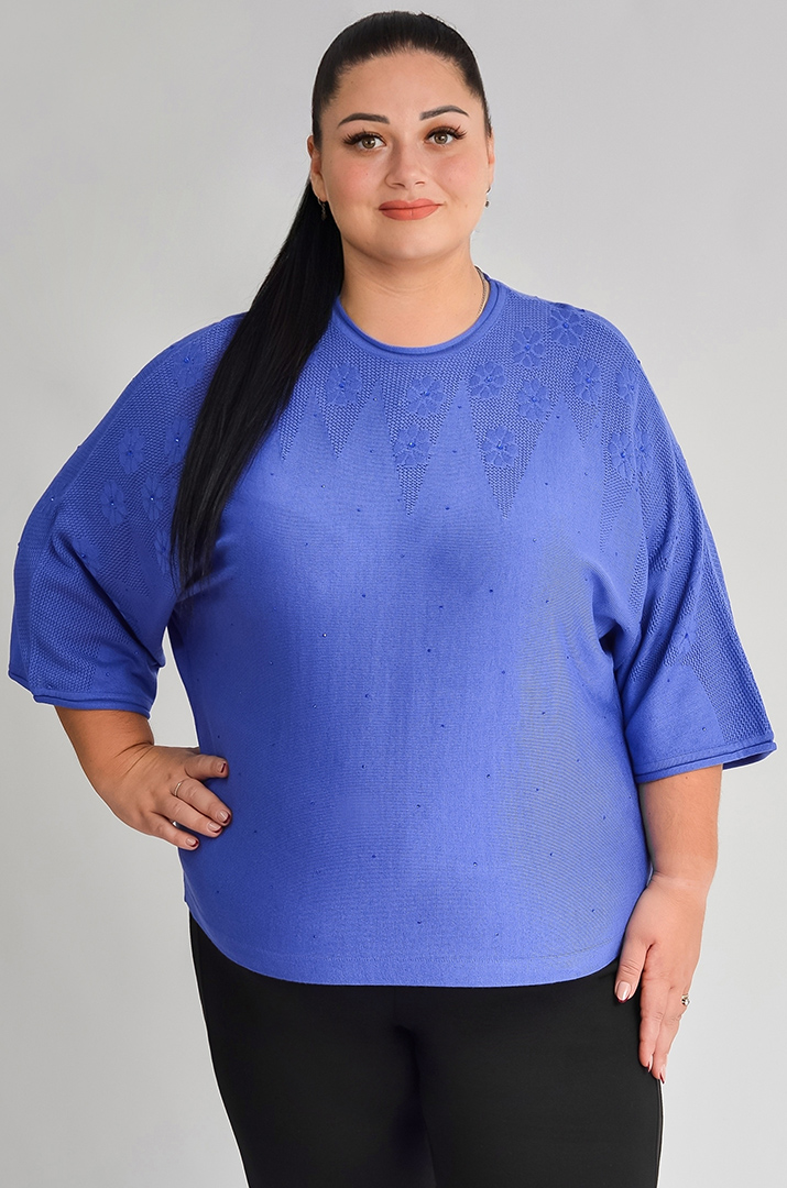 Блуза з дрібною в’язкою і квітковим візерунком великих розмірів