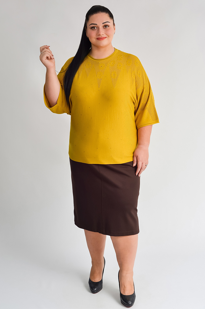 Блуза з дрібною в’язкою і квітковим візерунком великих розмірів