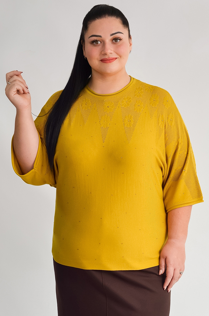 Блуза з дрібною в’язкою і квітковим візерунком великих розмірів