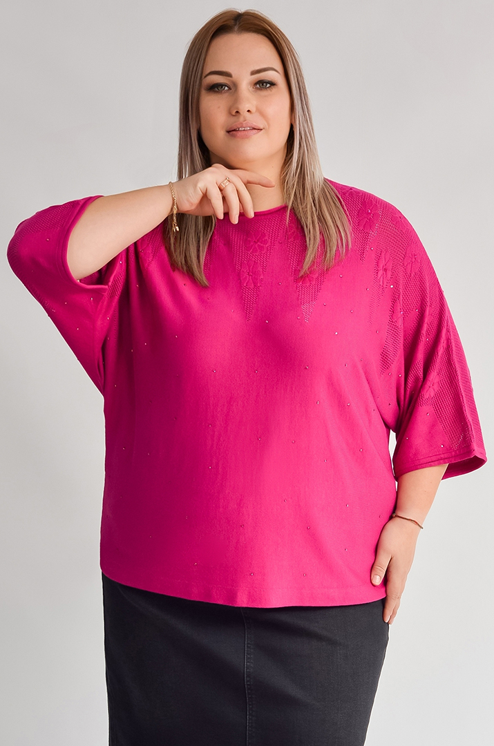 Блуза з дрібною в’язкою і квітковим візерунком великих розмірів