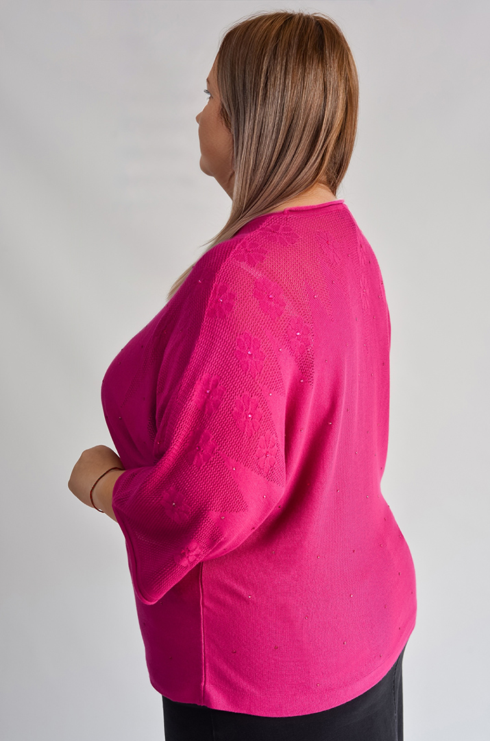 Блуза з дрібною в’язкою і квітковим візерунком великих розмірів