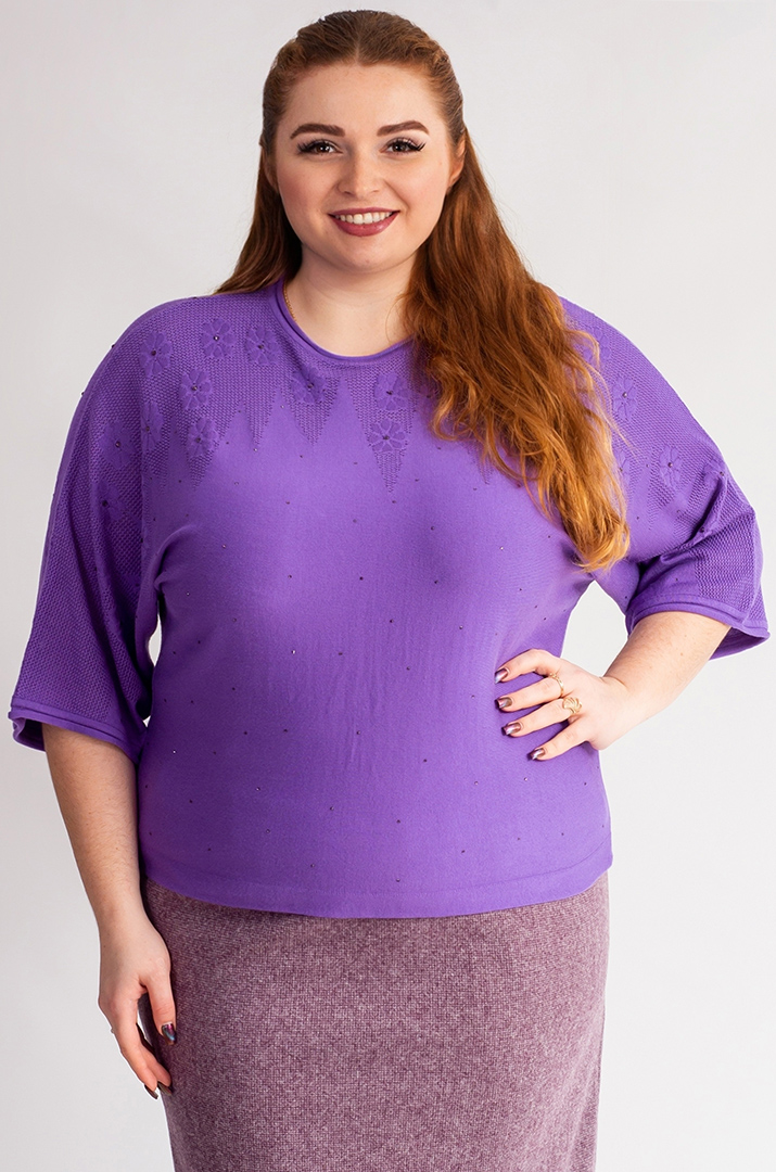 Блуза з дрібною в’язкою і квітковим візерунком великих розмірів