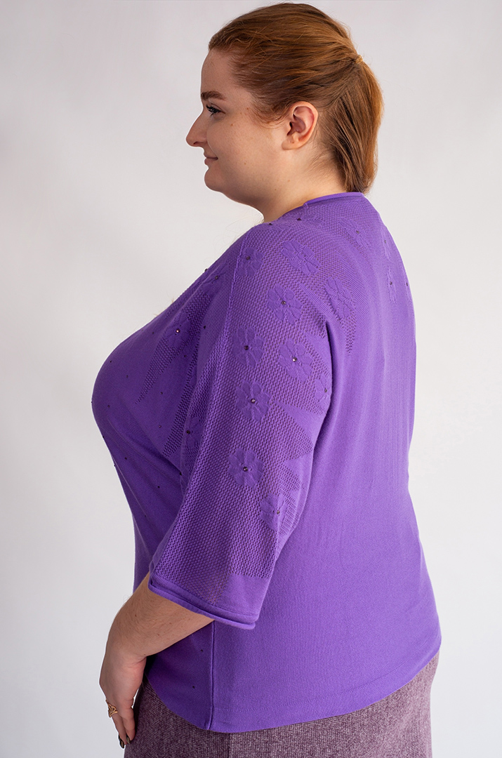 Блуза з дрібною в’язкою і квітковим візерунком великих розмірів