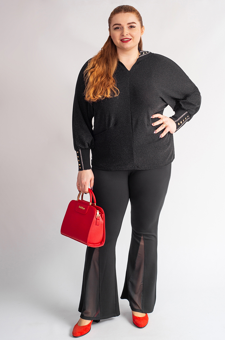 Блуза з люрексом і декоративними манжетами великих розмірів