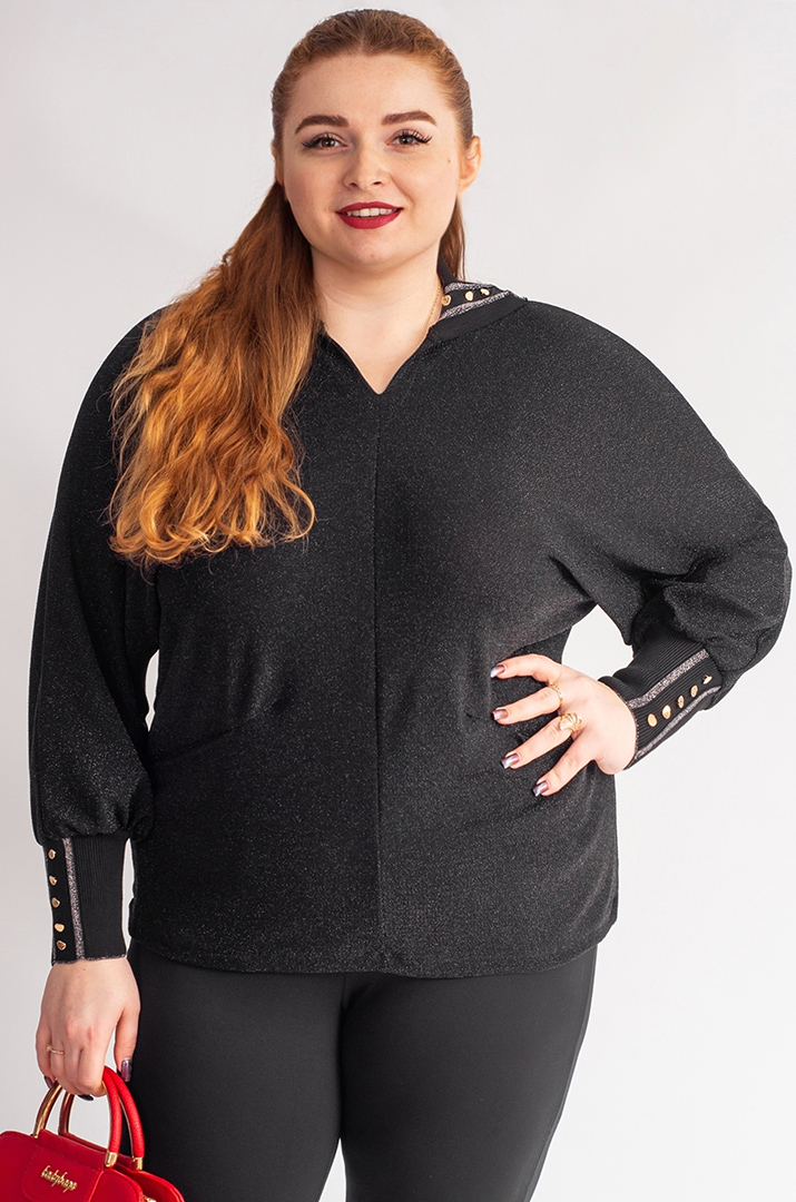 Блуза з люрексом і декоративними манжетами великих розмірів