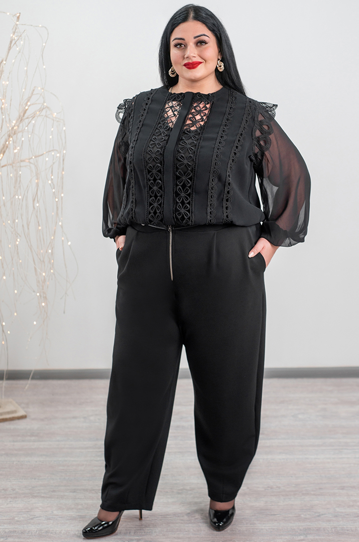 Блуза‑двійка з мереживним фактурним оздобленням великих розмірів