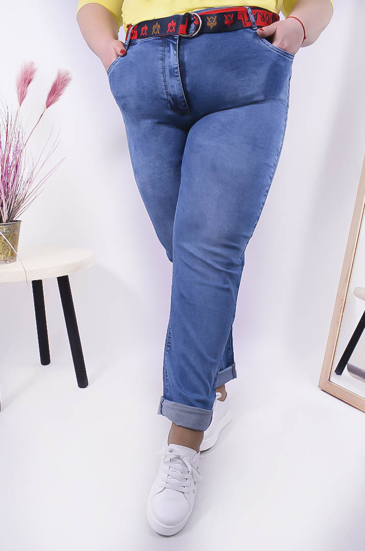 Джинсы зауженные с поясом супер батал