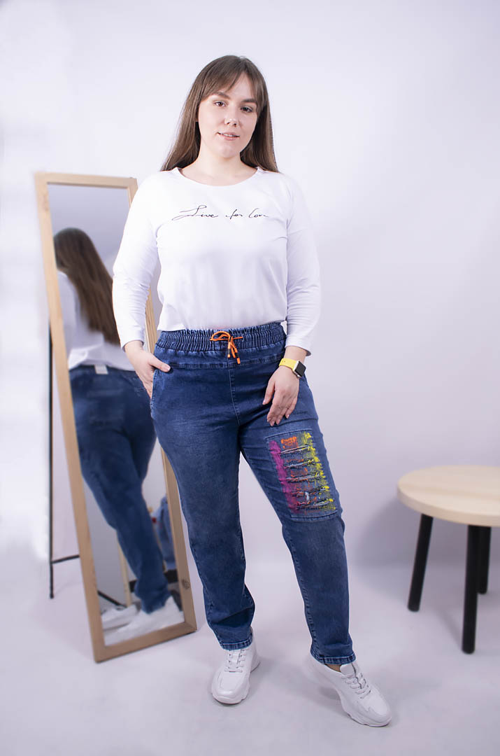 Джинси банани на резинці з декором супер батал