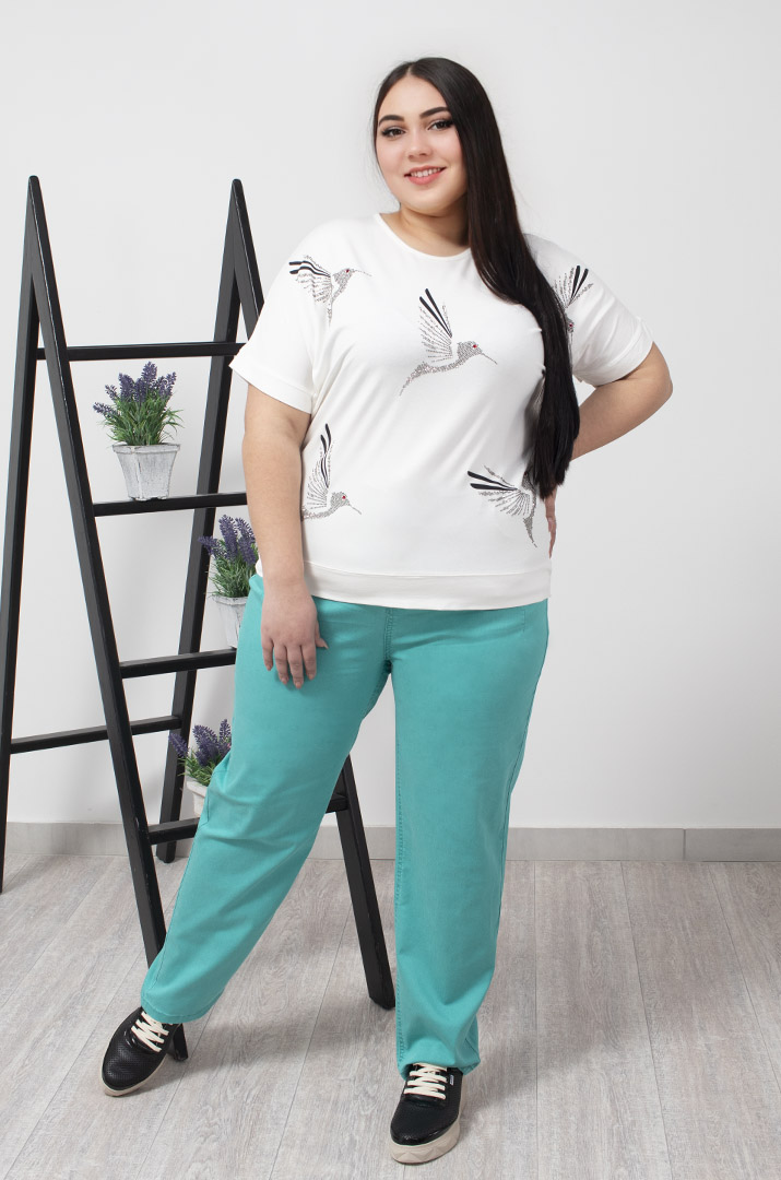 Брюки джинсові бірюзові супер батал