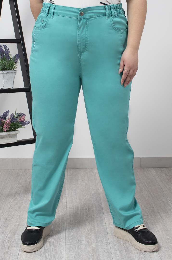 Брюки джинсові бірюзові супер батал