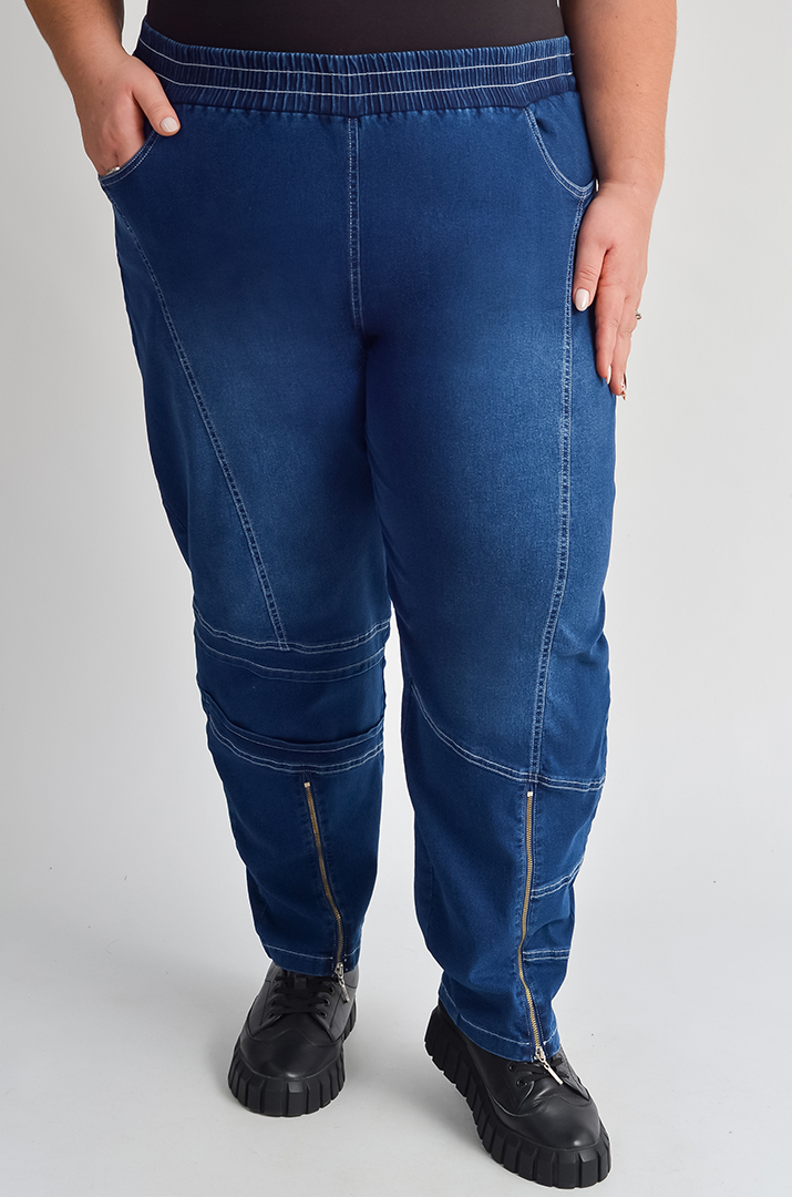 Джинсы бананы с молниями снизу больших размеров