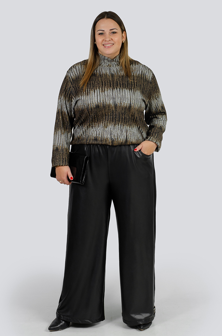 Брюки широкі трикотаж та шкіра великих розмірів