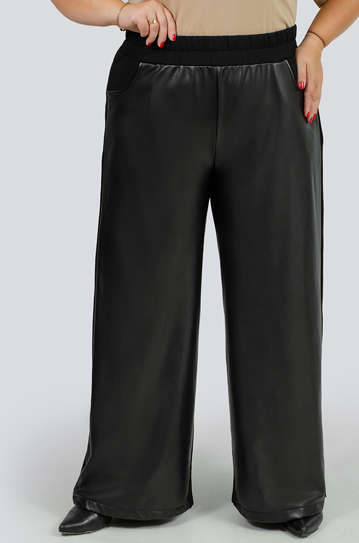 Брюки широкі трикотаж та шкіра великих розмірів