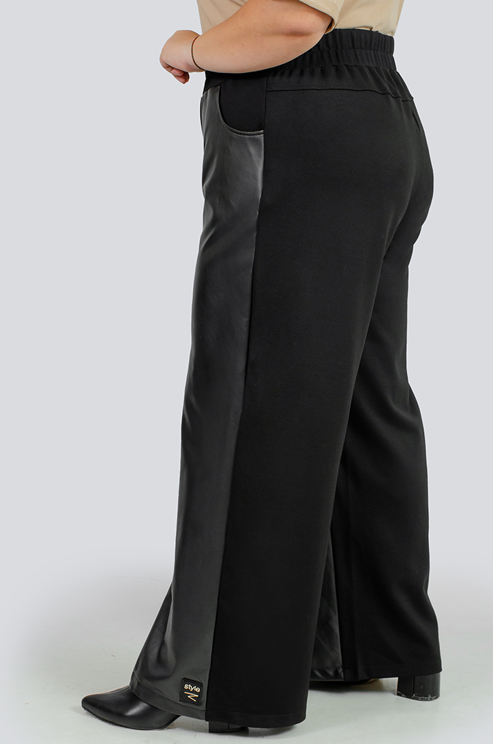 Брюки широкі трикотаж та шкіра великих розмірів