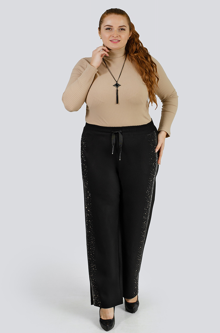 Брюки чорні зі стразами великих розмірів