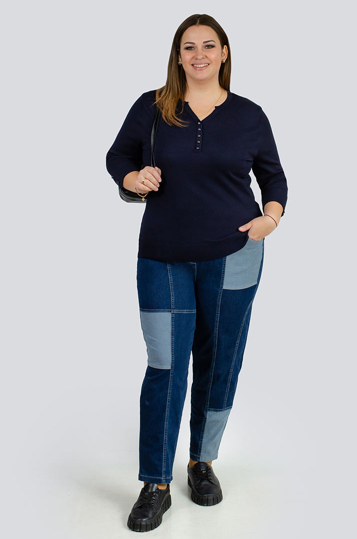 Двокольорові джинси 7/8 великих розмірів