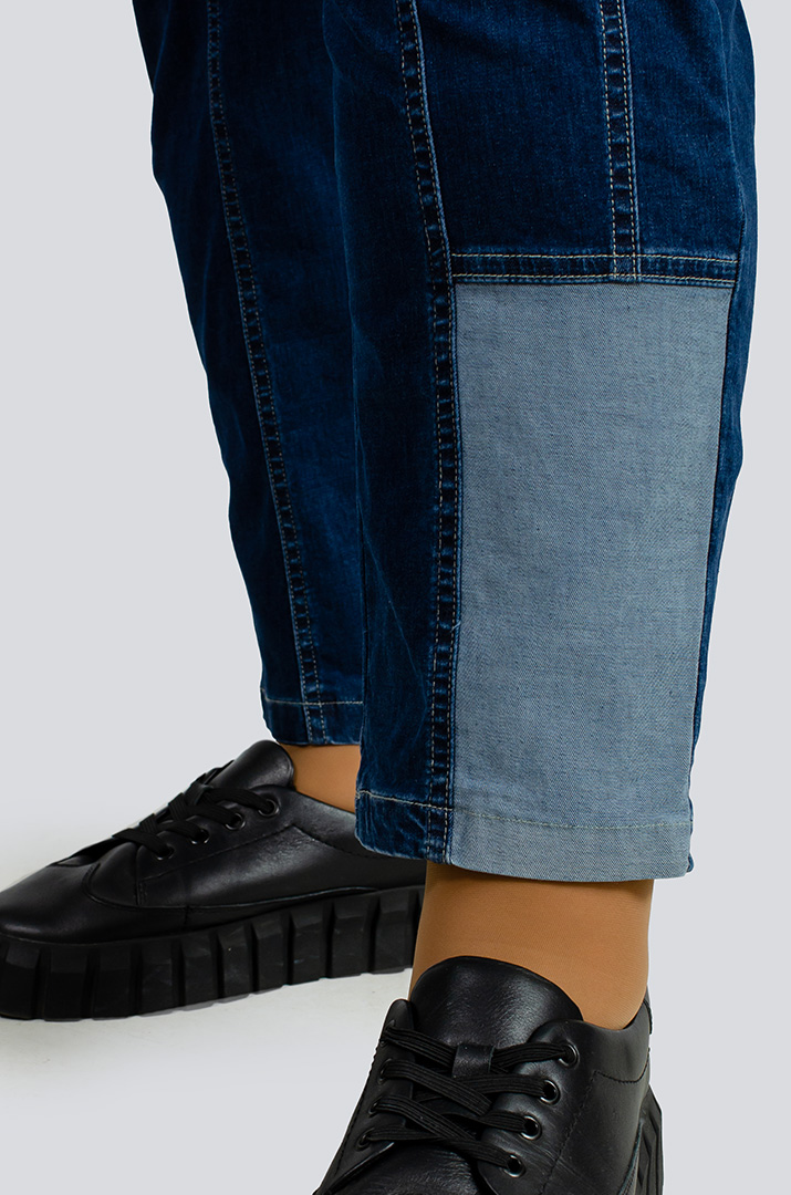 Двокольорові джинси 7/8 великих розмірів