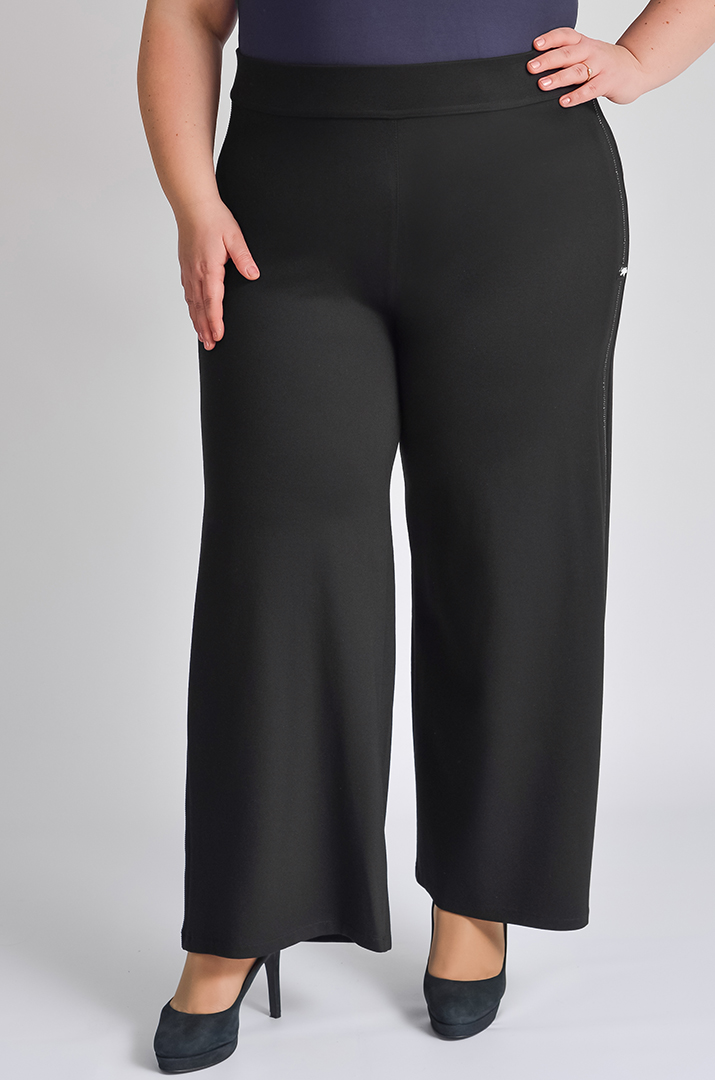 Брюки широкі чорні з лампасом великих розмірів