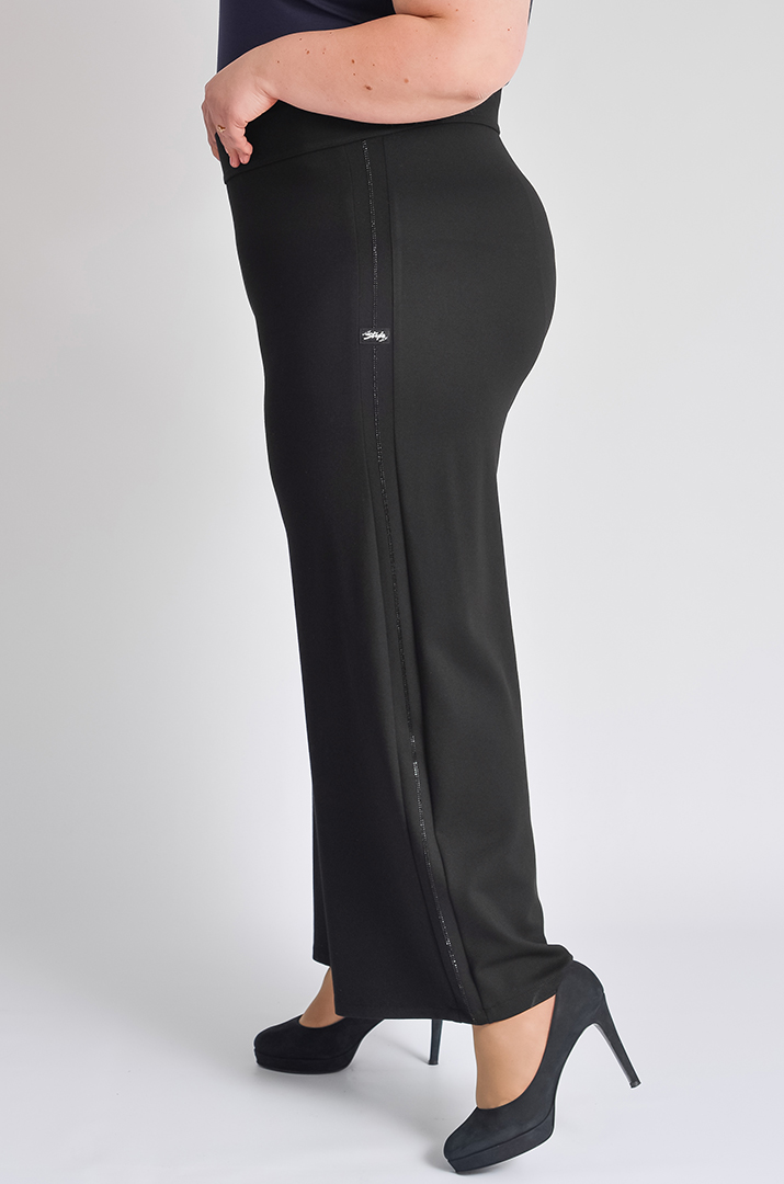 Брюки широкі чорні з лампасом великих розмірів