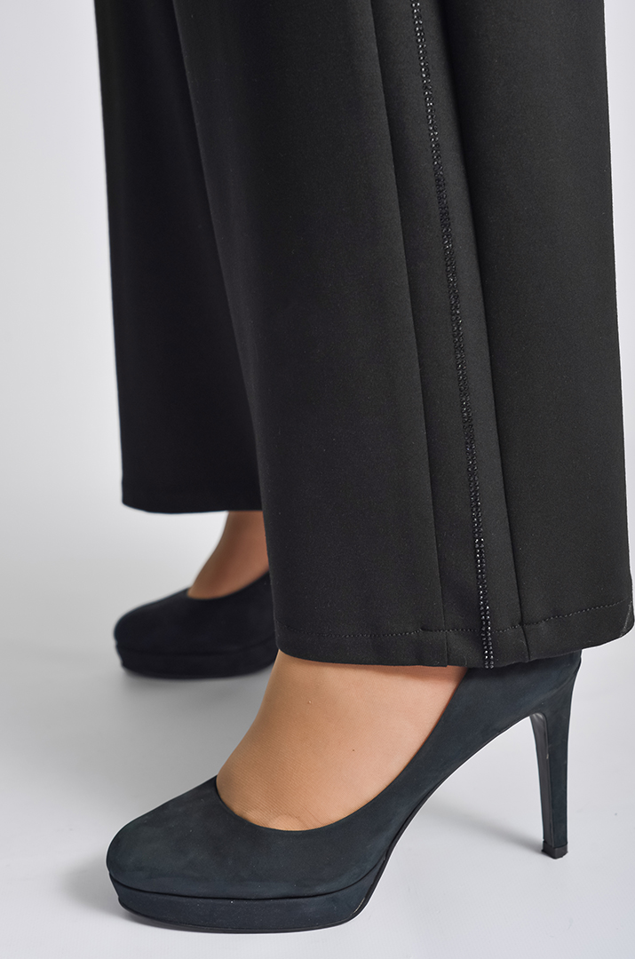 Брюки широкі чорні з лампасом великих розмірів