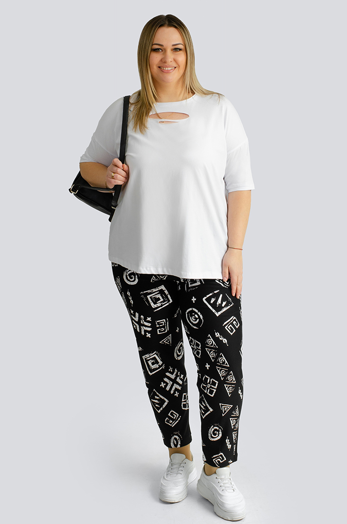 Брюки 7/8 трикотажные в принт больших размеров