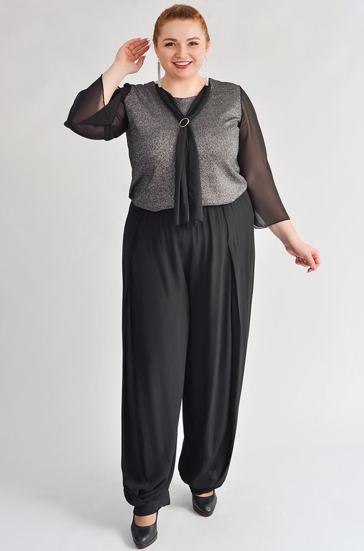 Широкі брюки в чорному кольорі з манжетами великих розмірів