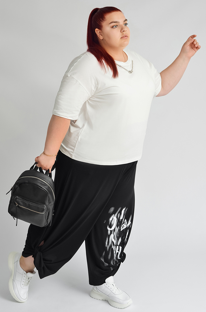 Брюки палаццо з художнім принтом і регульованим низом великих розмірів