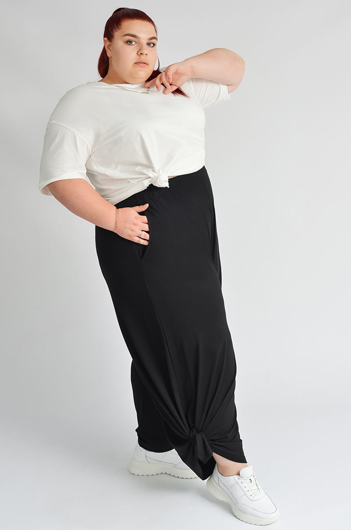 Брюки палаццо з художнім принтом і регульованим низом великих розмірів