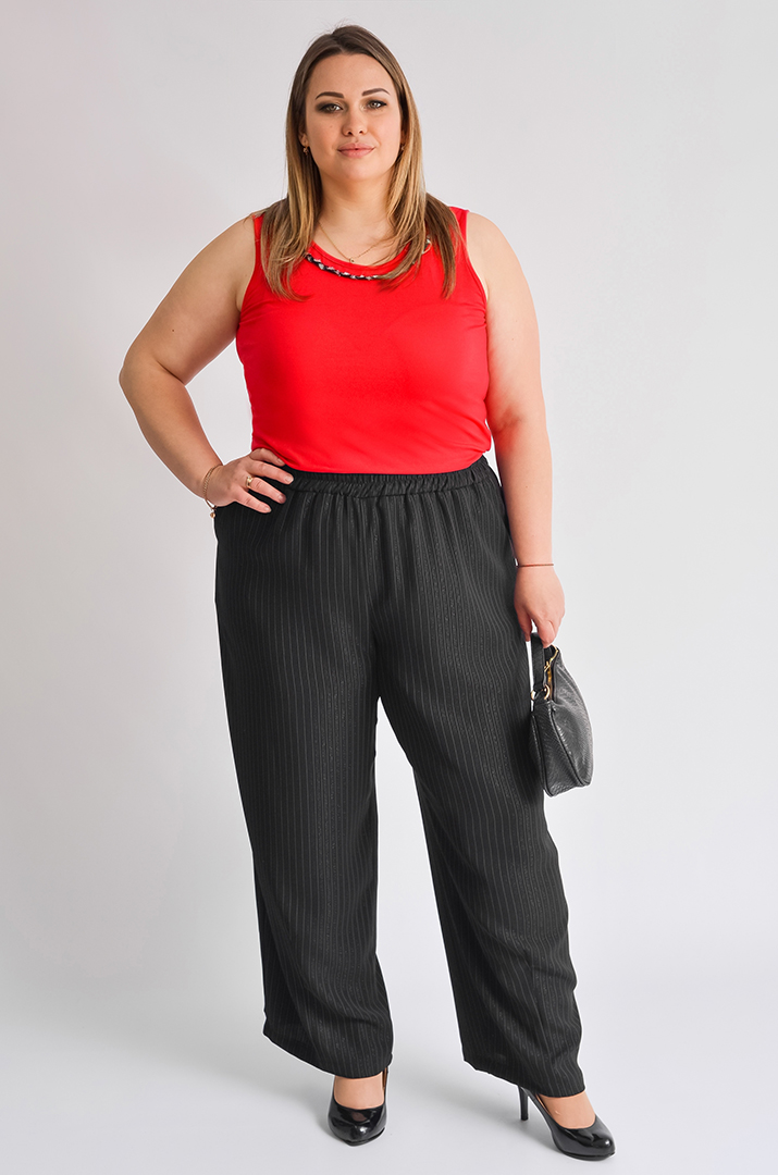 Брюки широкі чорні в смужку великих розмірів