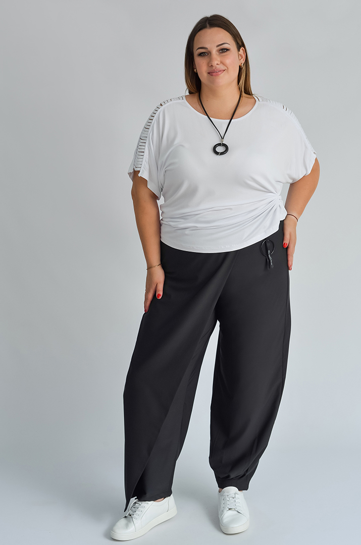 Чорні брюки султанки з прикрасою великих розмірів