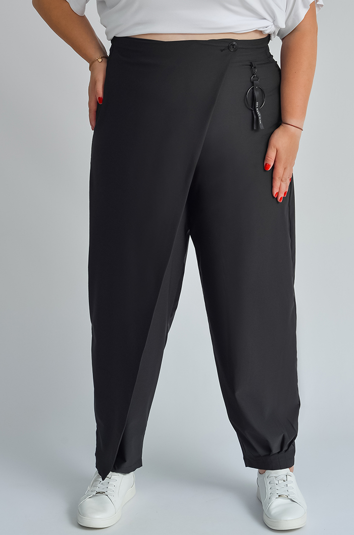 Чорні брюки султанки з прикрасою великих розмірів