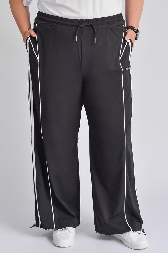 Брюки широкі чорного кольору з білими вставками великих розмірів