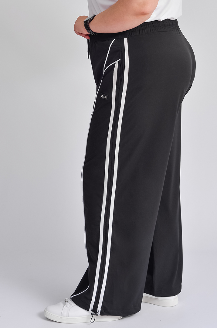 Брюки широкі чорного кольору з білими вставками великих розмірів