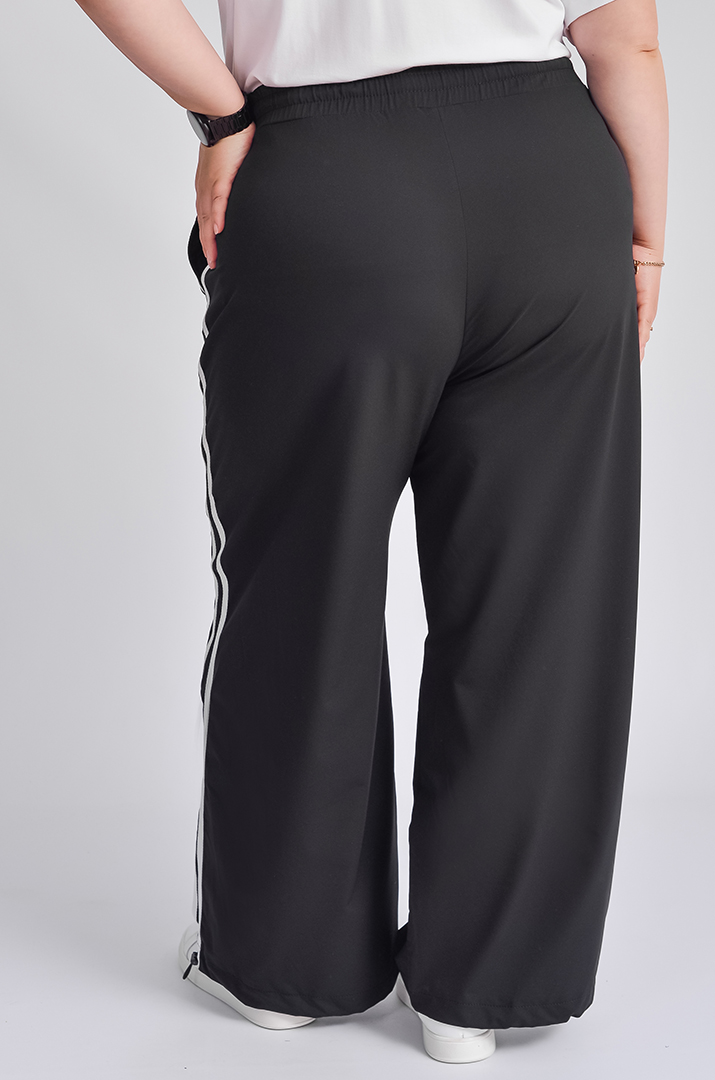 Брюки широкі чорного кольору з білими вставками великих розмірів
