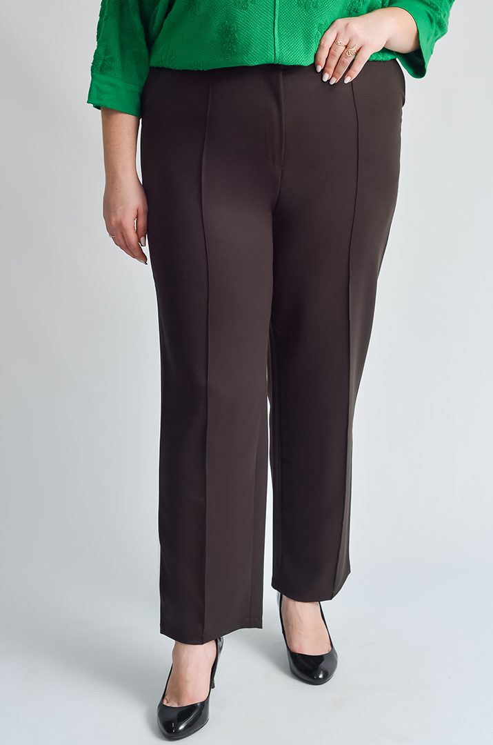 Брюки класичні у відтінку темний шоколад зі стрілками великих розмірів