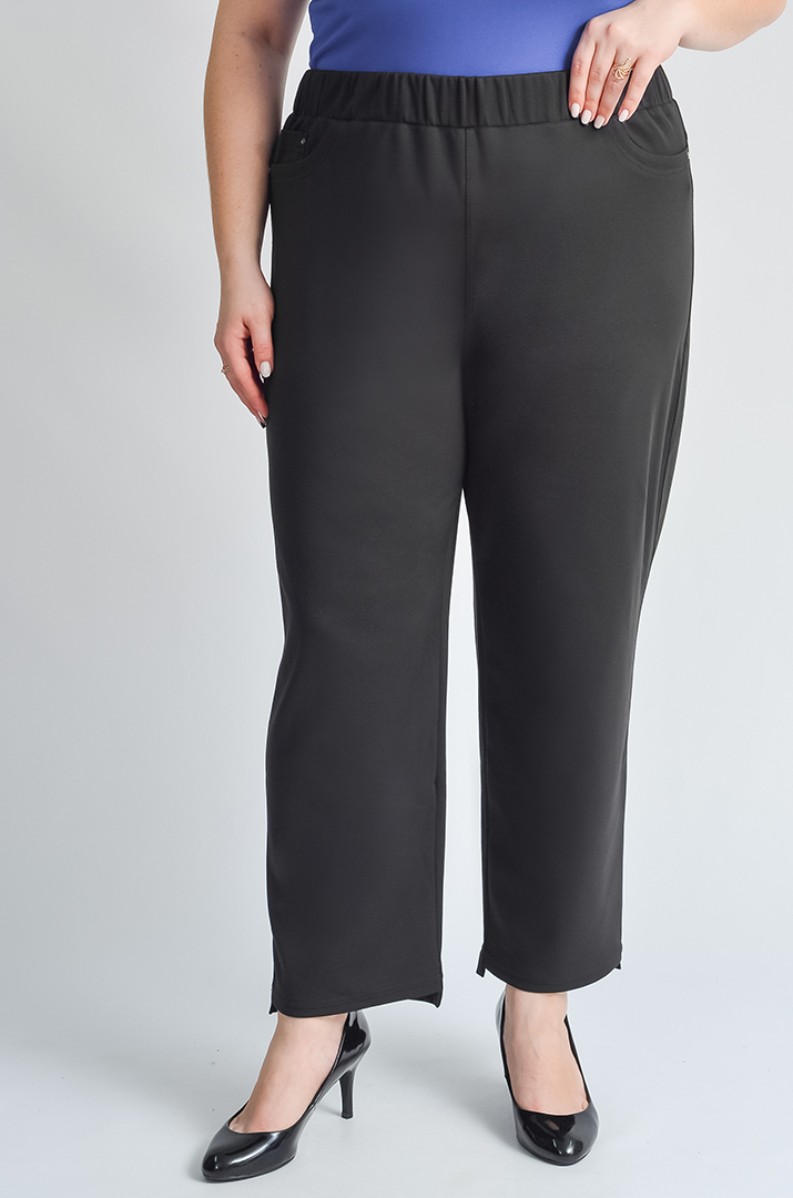 Брюки 7/8 черного цвета с асимметричным низом больших размеров