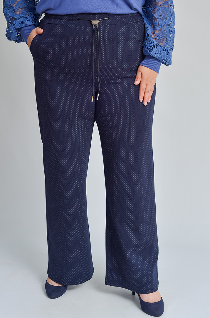 Широкі брюки з декоративним фіксатором на поясі великих розмірів