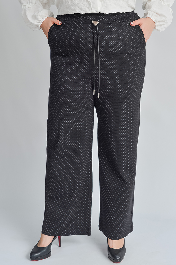 Широкі брюки з декоративним фіксатором на поясі великих розмірів