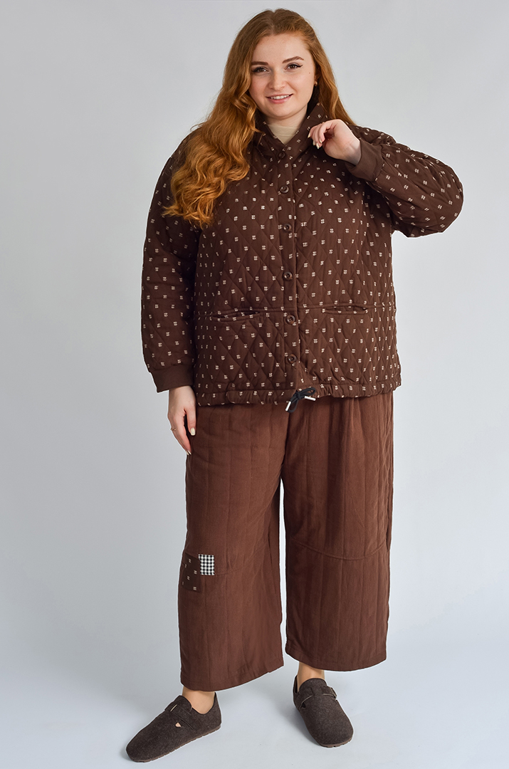 Вільні брюки-банани з декоративною вставкою великих розмірів