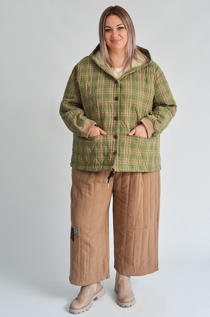 Вільні брюки-банани з декоративною вставкою великих розмірів