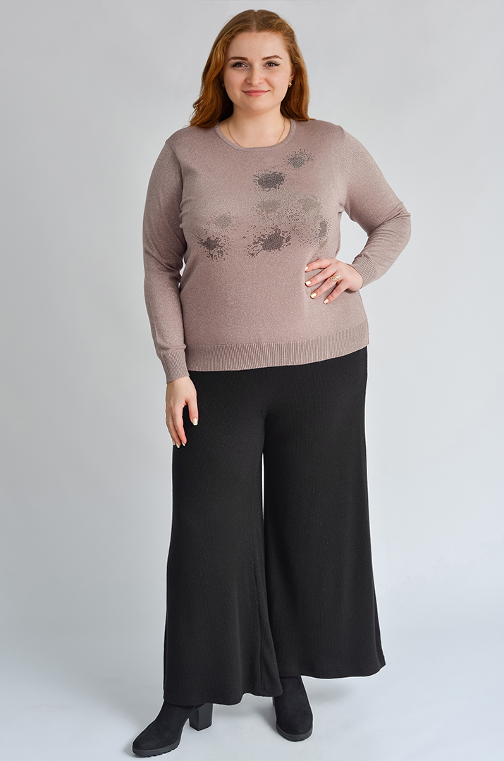 Брюки палаццо з фактурного трикотажу рубчик великих розмірів