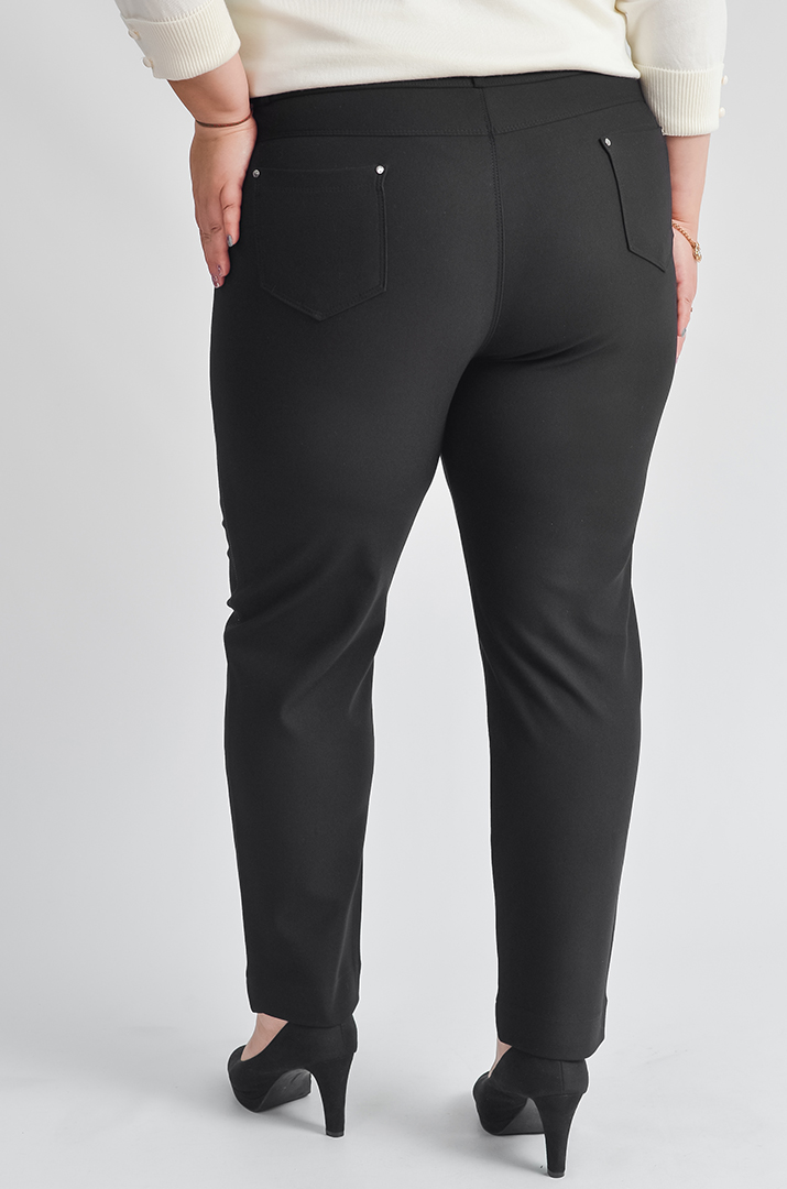 Черные брюки 7/8 с декоративными стразами больших размеров