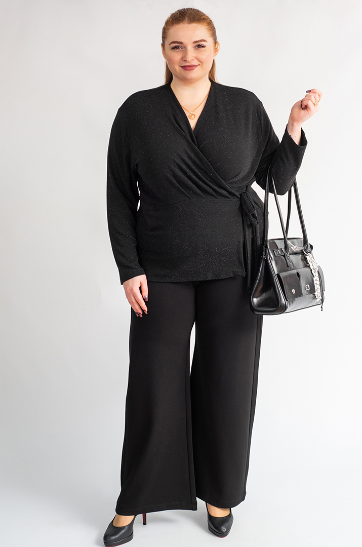 Брюки чорні широкі з еластичної тканини великих розмірів