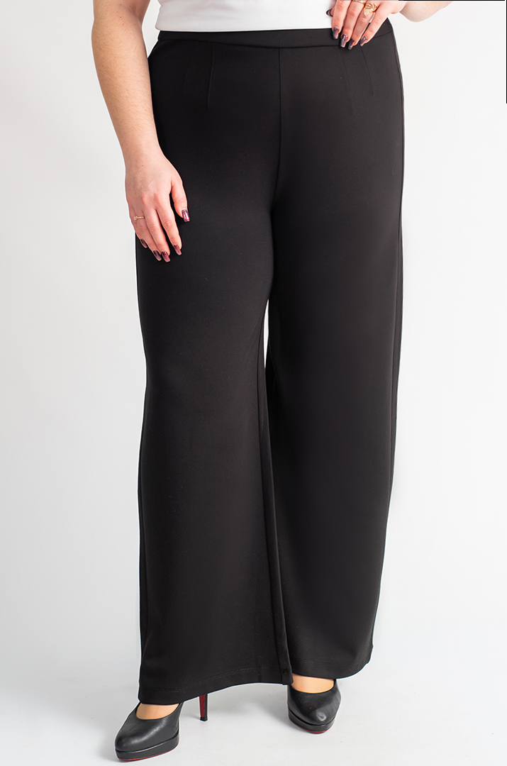 Брюки чорні широкі з еластичної тканини великих розмірів