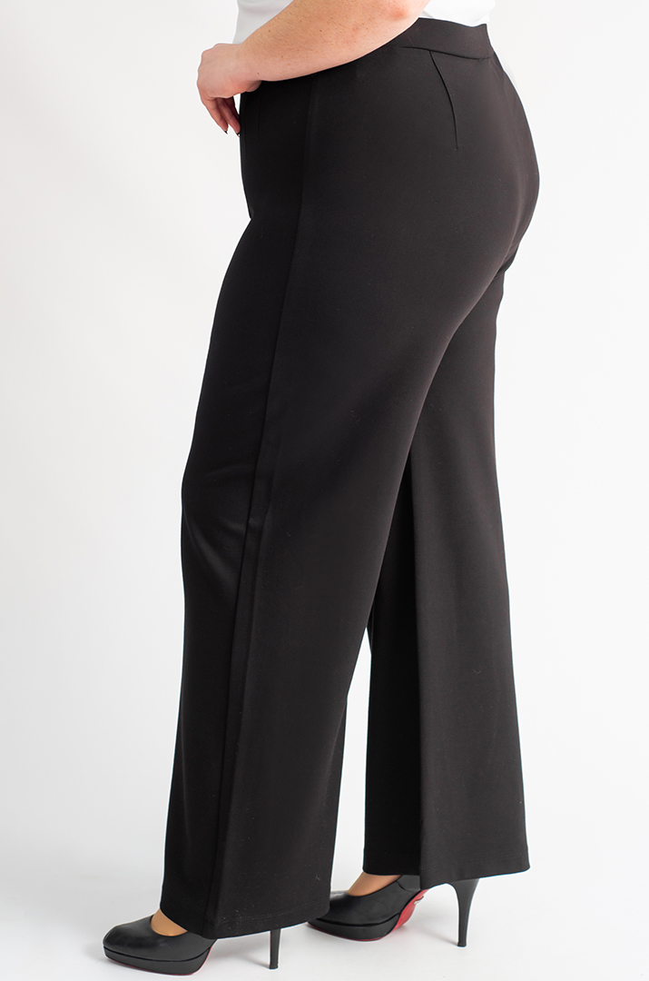 Брюки чорні широкі з еластичної тканини великих розмірів