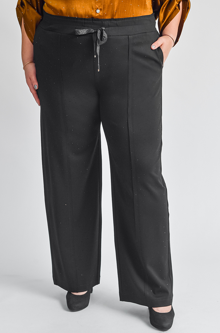 Чорні брюки з декоративним розсипом стразів великих розмірів