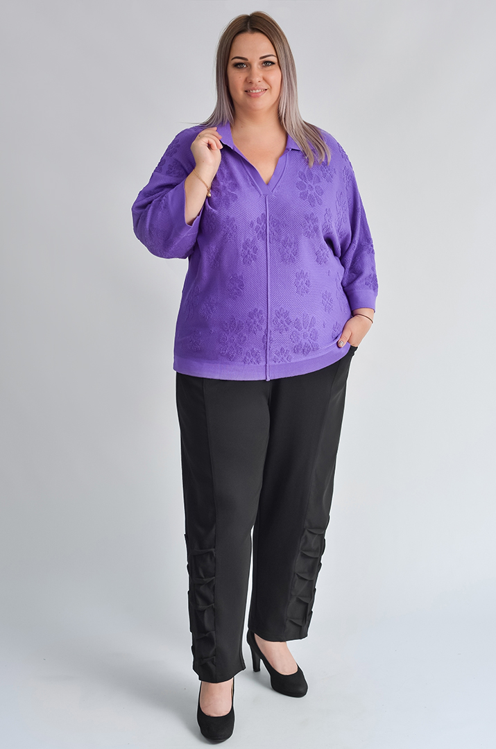 Чорні брюки 7/8 з текстильними складками великих розмірів